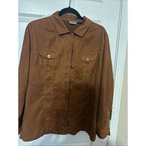 Chico's Placket Button Down Blouse Shirt Soft Texture Lg Sleeve Brown 2